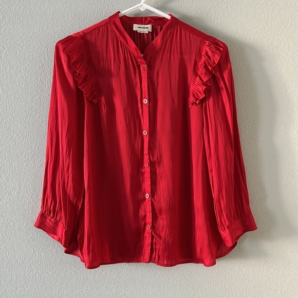 Zadig & Voltaire Tygg Button-Front Satin Blouse in Red - Picture 2 of 5